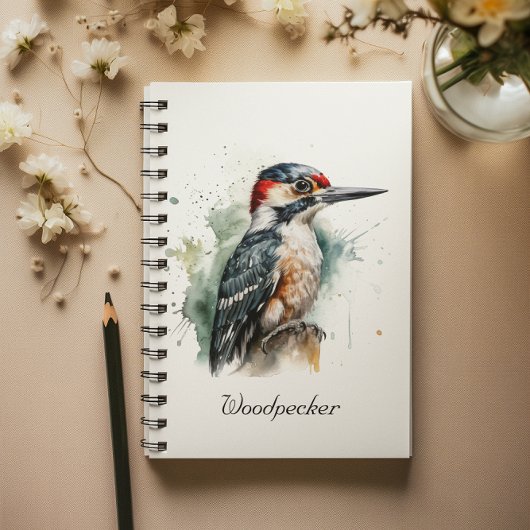 Waterverf Woodland Woodpecker, aangepast Notitieboek