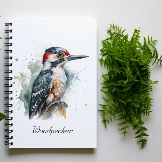 Waterverf Woodland Woodpecker, aangepast Notitieboek