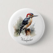 Waterverf Woodland Woodpecker, aangepast Ronde Button 5,7 Cm (Voorkant)