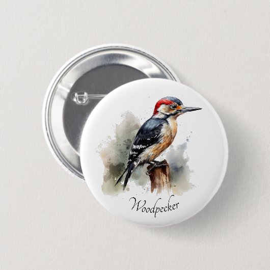 Waterverf Woodland Woodpecker, aangepast Ronde Button 5,7 Cm (Voorkant /achterkant)