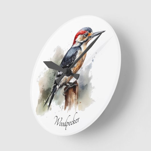 Waterverf Woodland Woodpecker, aangepast Ronde Klok (Hoek)