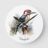Waterverf Woodland Woodpecker, aangepast Ronde Klok (Voorkant)