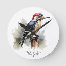 Waterverf Woodland Woodpecker, aangepast Ronde Klok
