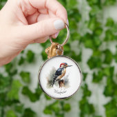 Waterverf Woodland Woodpecker, aangepast Sleutelhanger (Hand)