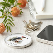 Waterverf Woodland Woodpecker, aangepast Sleutelhanger (Zijkant)