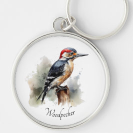 Waterverf Woodland Woodpecker, aangepast Sleutelhanger