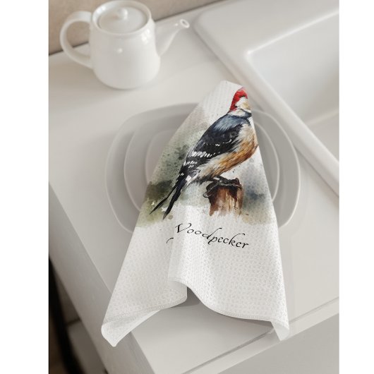 Waterverf Woodland Woodpecker, aangepast Theedoek