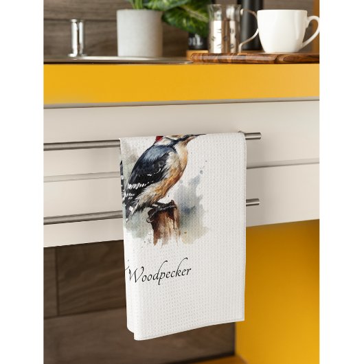 Waterverf Woodland Woodpecker, aangepast Theedoek