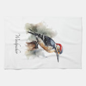 Waterverf Woodland Woodpecker, aangepast Theedoek (Horizontaal)