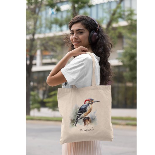 Waterverf Woodland Woodpecker, aangepast Tote Bag
