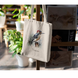 Waterverf Woodland Woodpecker, aangepast Tote Bag