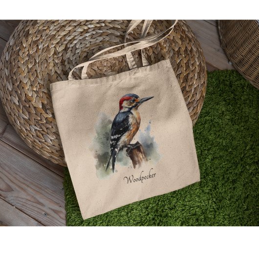 Waterverf Woodland Woodpecker, aangepast Tote Bag
