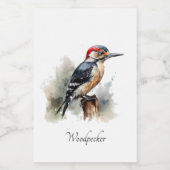 Waterverf Woodland Woodpecker, aangepast Voedselcontainer Etiket (Enkel label)