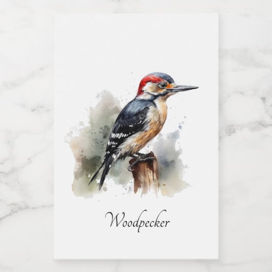Waterverf Woodland Woodpecker, aangepast Voedselcontainer Etiket (Enkel label)