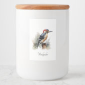 Waterverf Woodland Woodpecker, aangepast Voedselcontainer Etiket (Voorkant)