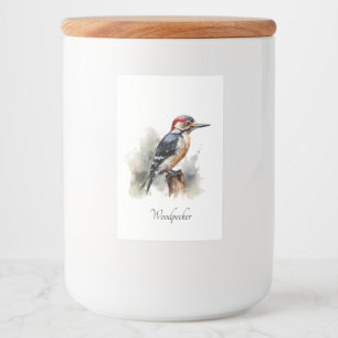 Waterverf Woodland Woodpecker, aangepast Voedselcontainer Etiket