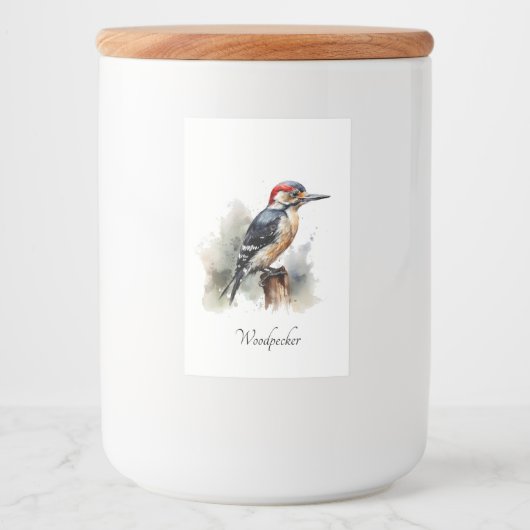 Waterverf Woodland Woodpecker, aangepast Voedselcontainer Etiket (Voorkant)