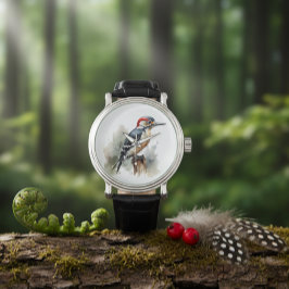 Waterverf Woodland Woodpecker Horloge
