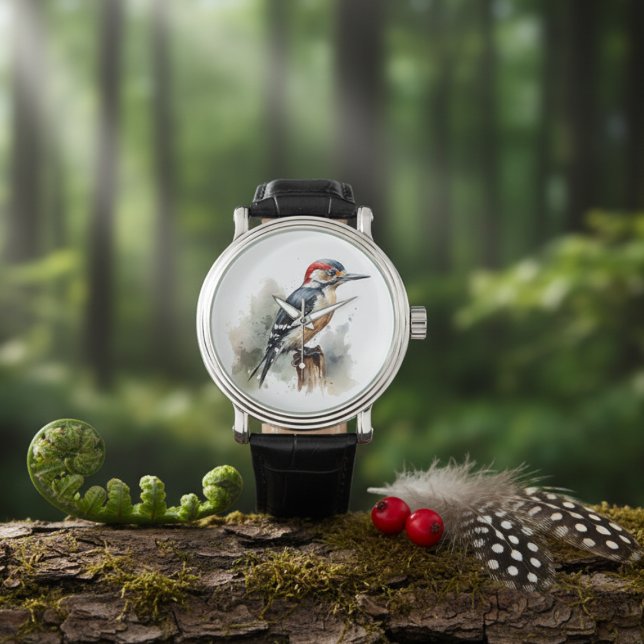 Waterverf Woodland Woodpecker Horloge (Creator heeft geüpload)
