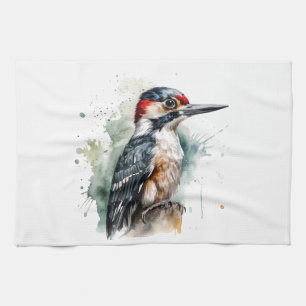 Waterverf Woodland Woodpecker Theedoek