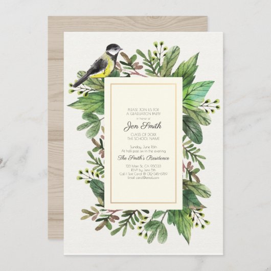 Waterverf. Woodsy. Uitnodiging van de Graduation P (Voorkant / Achterkant)