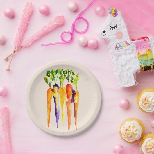 Waterverf wortelen schattige groenten papieren bordje (Feest)