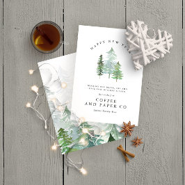 Waterverf woud bedrijfspas nieuw jaar feestdagenkaart