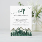 Waterverf woud en bergen Rustic Wedding RSVP Kaartje (Staand voorkant)