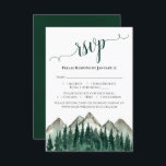 Waterverf woud en bergen Rustic Wedding RSVP Kaartje<br><div class="desc">Deze prachtige RSVP-kaart is voorzien van een robuuste waterverf met een diep groen alpiene bos met bergpieken op de achtergrond. De titel wordt geschreven in de kalligrafie van het lacy manuscript en er is ruimte voor uw gasten om op het totale aantal te wijzen dat en hun keus van maaltijd...</div>