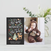 Waterverf woud het mooiste moment zwarte foto feestdagenkaart (Staand voorkant)