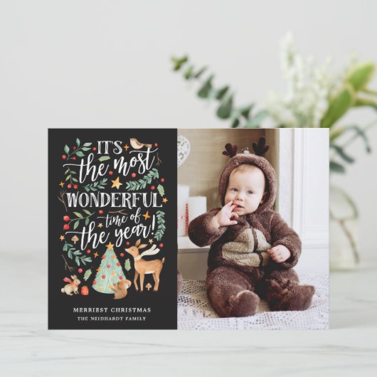 Waterverf woud het mooiste moment zwarte foto feestdagenkaart (Staand voorkant)