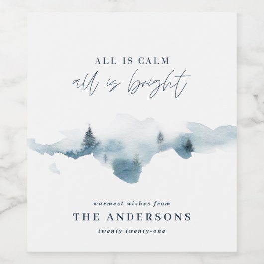 Waterverf woud met minimale maat gepersonaliseerde wijn etiket (Enkel label)