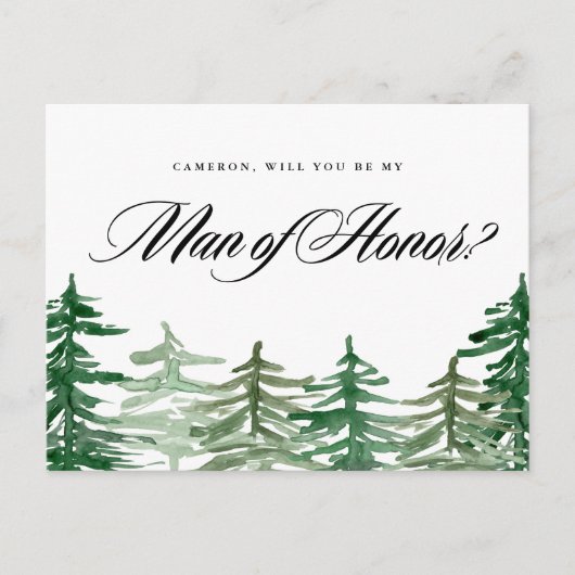 Waterverf woud zal jij mijn Man zijn. Uitnodiging Briefkaart (Voorkant)