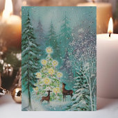  Waterverf woudherdenkingskerst Feestdagen Kaart