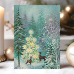 Waterverf woudherdenkingskerst Feestdagen Kaart<br><div class="desc">Waterverf Forest Deer Retro Kerstfeestdag Kaart. Dit ontwerp bevat twee herten in een sneeuwbos die naar een versierde kerstboom staren. Wat een mooie retro vakantie scène. Pas dit douaneontwerp met uw eigen binnengroet aan.</div>