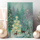  Waterverf woudherdenkingskerst Feestdagen Kaart