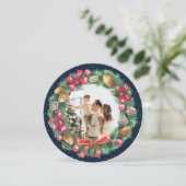 Waterverf WreatBlue Photo met kerstmis Feestdagenkaart (Staand voorkant)