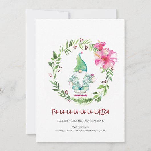 Waterverf Wreate and Gnome Holiday Nieuw Adres Feestdagenkaart (Voorkant)