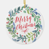 Waterverf Wreate kerstfoto Keramisch Ornament (Voorkant)