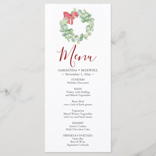 Waterverf Wreater Kerstfeest Menus Menu (Voorkant)