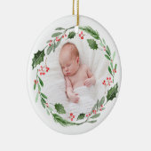 Waterverf Wreath Baby's eerste kerstfoto Keramisch Ornament (Rechts)