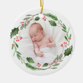 Waterverf Wreath Baby's eerste kerstfoto Keramisch Ornament (Voorkant)