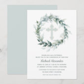 Waterverf Wreath Blue Christening Kaart (Voorkant / Achterkant)