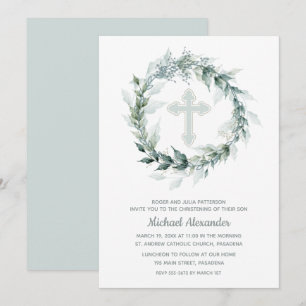 Waterverf Wreath Blue Christening Kaart