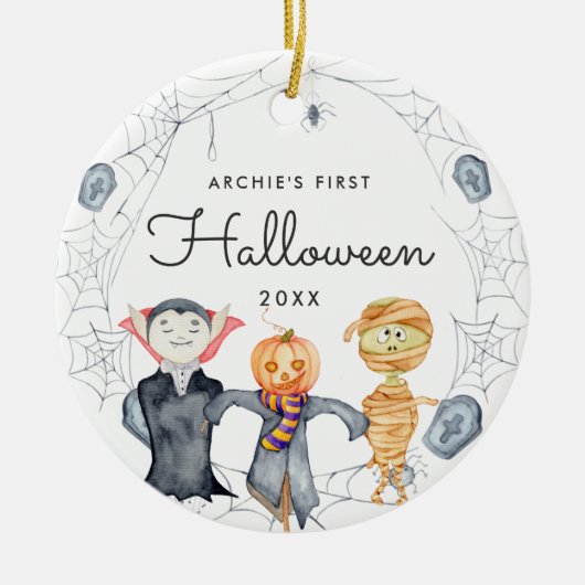 Waterverf Wreath | Eerste halloween baby Keramisch Ornament (Voorkant)