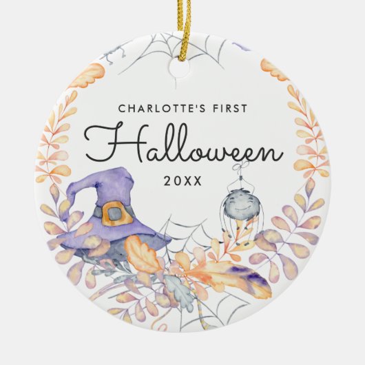 Waterverf Wreath | Eerste halloween baby Keramisch Ornament (Voorkant)