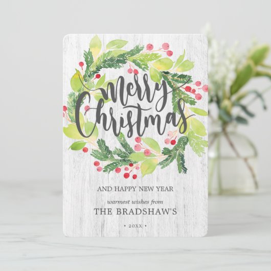 Waterverf Wreath Feestdagenkaart (Staand voorkant)