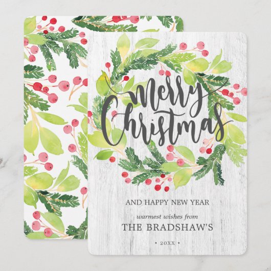 Waterverf Wreath Feestdagenkaart (Voorkant / Achterkant)