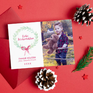 Waterverf Wreath Frohe Weihnachten Foto Feestdagenkaart