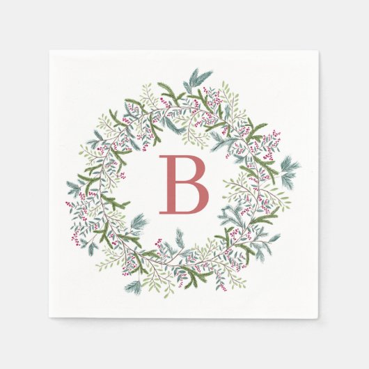 Waterverf Wreath Kerstmis Napkins Servet (Voorkant)